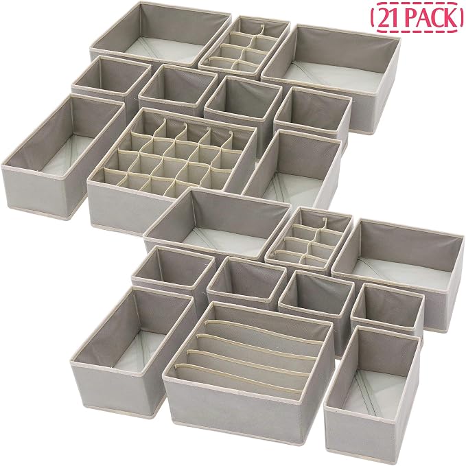 DIOMMELL Set of 21 Foldable Cloth Storage Box Closet Dresser Drawer Organizer Fabric Baskets Bins Containers Divider for Baby Clothes Underwear Bras Socks Lingerie Clothing,Grey 11-4249 - Image 3