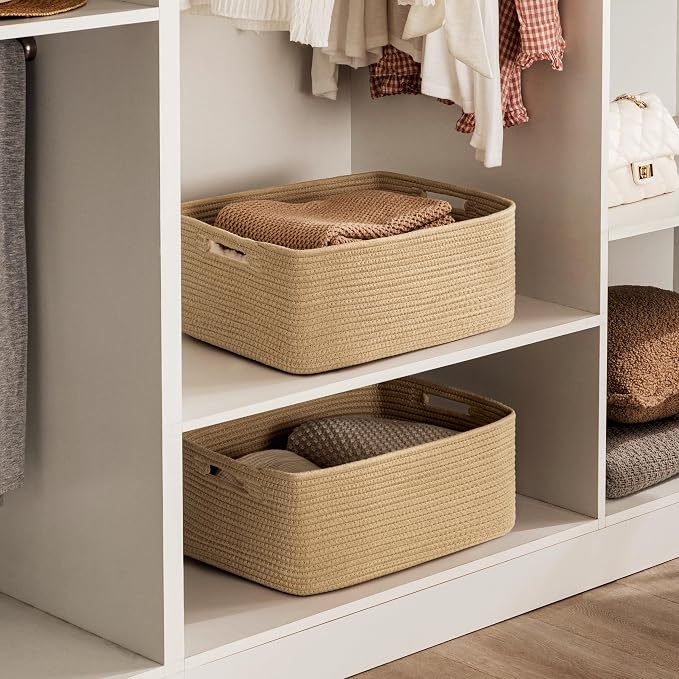2 Pack Storage Baskets for Organizing, Large Woven Storage Basket, Brown | 17"Lx13"Wx7.5"H, Cotton Rope Basket, Toy Storage, Cube Shelf, Closet Shelf Organizer, Clothes Storage, Home Decor - Image 3