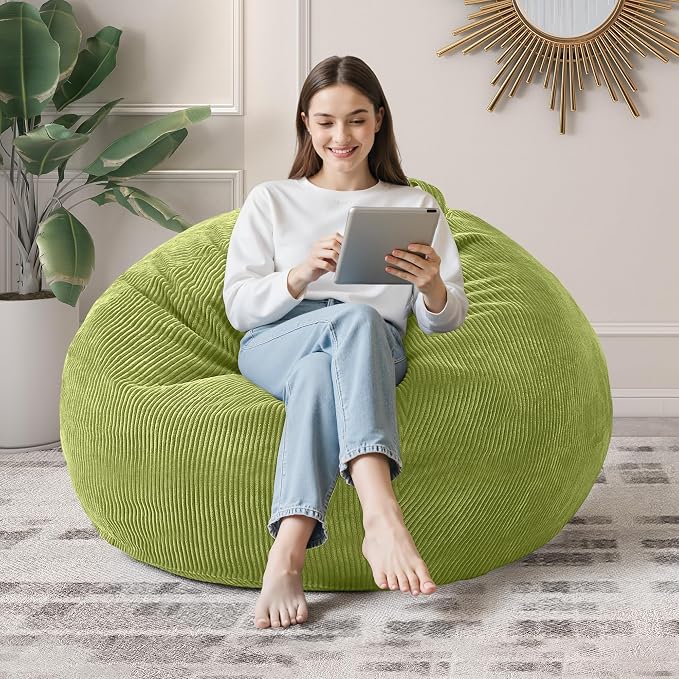 3FT Bean Bag Chair for Adults,3' Big Teardrop Beanbag with Filler | Beanbag Chair with Memory Foam Filled,Bean Bags with Handy Handle&Machine Washable Cover for Living Room,Bedroom-Green by Cansunna