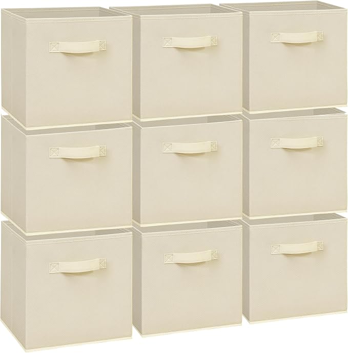 Easi Storage Cubes, 11 Inch Storage Bins, Set of 9, Foldable Fabric Cube Storage Organizer With Handles, Closet Cube Storage Bins, Collapsible Cubby Storage Organizer for Shelves,Offices, Beige by Unknown