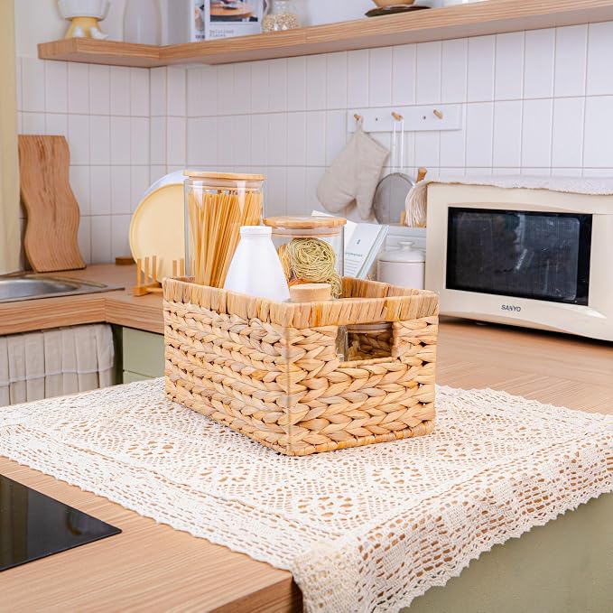 M4DECOR Set of 6 Rectangular Wicker Storage Baskets for Shelves | Water Hyacinth Storage Baskets, Pantry Baskets for Organizing, Handwoven Wicker Baskets for Storage - Image 4