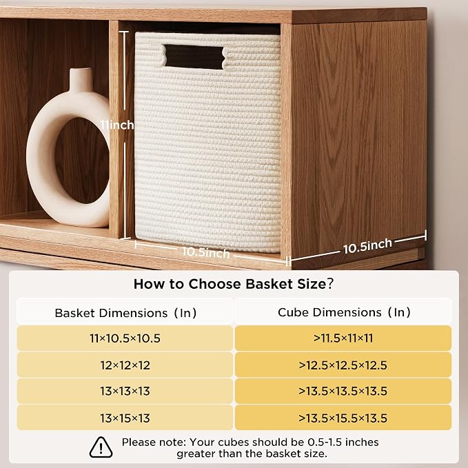UBBCARE Set of 3 Cotton Rope Basket 11 X 10.5 X 10.5 Inches, Woven Storage Baskets for Shelves, Organizing with Handles, Cube Storage Bins for Storage Books, Magazines, Beige - Image 2