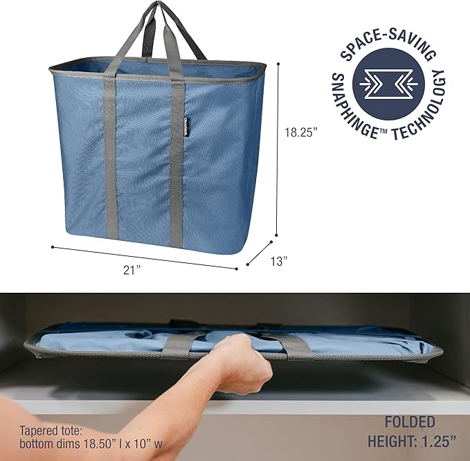 Collapsible Laundry Caddy - Denim/Shadow Gray(2PK) | Move 2 Full Loads Without Spills | Reinforced Rim and Base Stay Upright, While Soft Handles Ease Trips to the Washer - Image 2