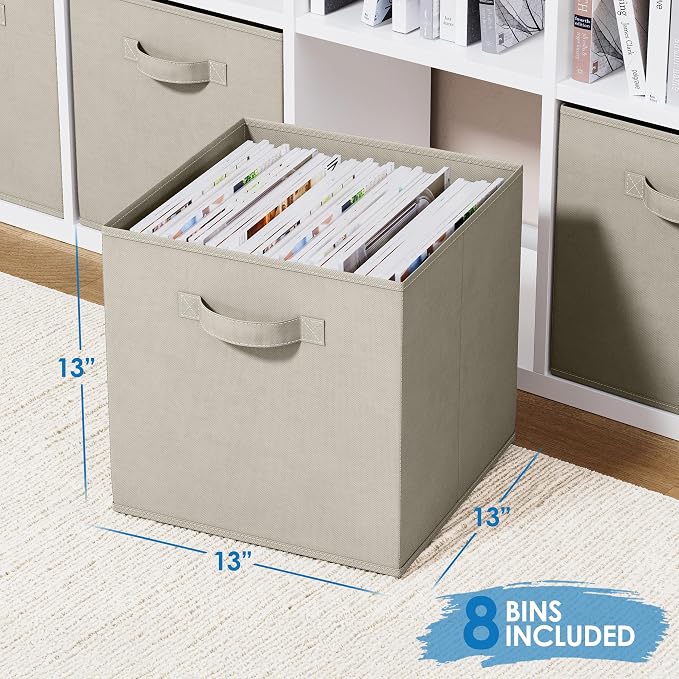 Fabric Storage Cubes for Cube Organizer - 8 Pack Heavy Duty Storage Bins - 13 Inch Cube Storage Bin, Use As A Clothes Storage Box In Closet, Baskets For Shelves or Cubbies Storage bins (Beige) - Image 2