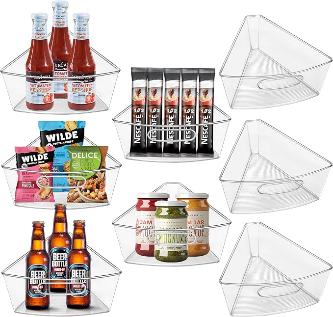 Lazy Susan Organizer Bins for 28"-29" Diameter Corner Cabinet Lazy Susan, 8 Pack, Clear Plastic Cabinet and Pantry Storage Bin, 1/8 Wedge-Food Safe, BPA Free by JOWBOOW