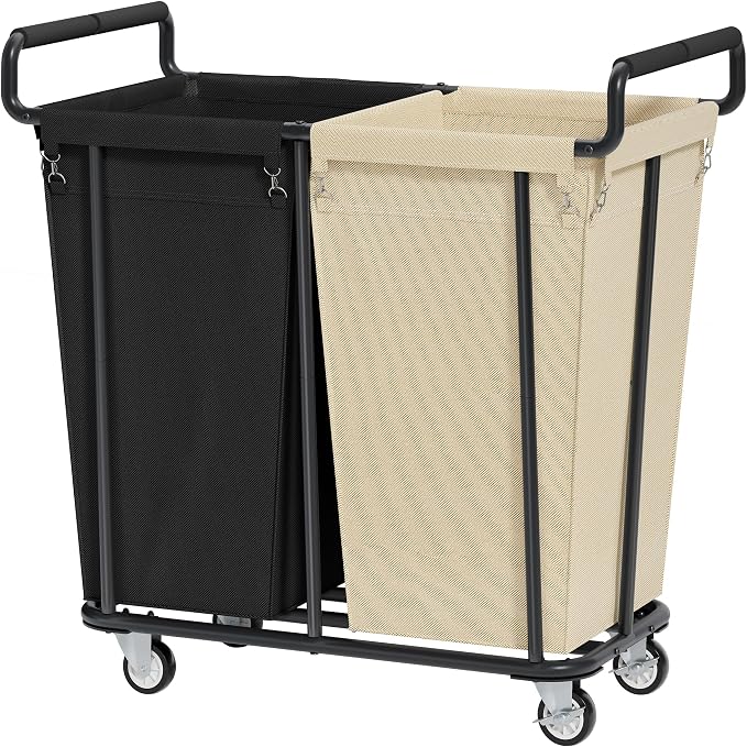 Gewudraw 2 Section Heavy Duty Laundry Basket with Wheels, 360L | Big Rolling Laundry Basket Sorter Cart, Extra Large Clothes Hamper, Laundry Basket Organizer for Laundry Room, Bathroom by Gewudraw