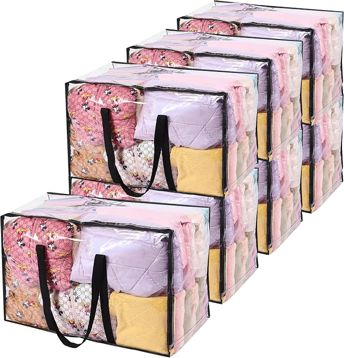 7 Pack 110L Clear Comforters Storage Bags with Zipper | Plastic Storage Bag, Foldable Closet Organizer, For Comforter Blanket Bedding Duvet Toys, Moving Bags by Vieshful
