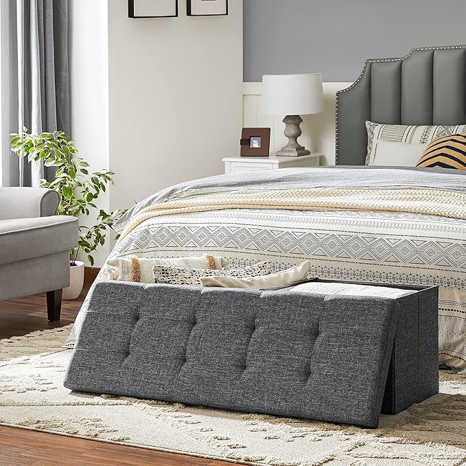 SONGMICS MAZIE Collection - 43 Inches Storage Ottoman, Foldable Storage Bench with Flipping Lid, 660 lb Load Capacity, for Entryway, Living Room, Bedroom, Dark Gray ULSF76GYZ - Image 4