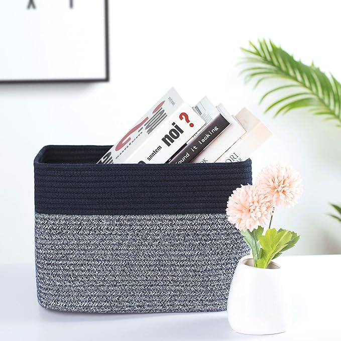 3-Pack Storage Baskets for Shelves, Playroom and Classroom, Book Basket, Decorative Storage Cube Bins, Woven Closet Organizers, Pantry and Shoe Organizer, Navy Blue - Image 3