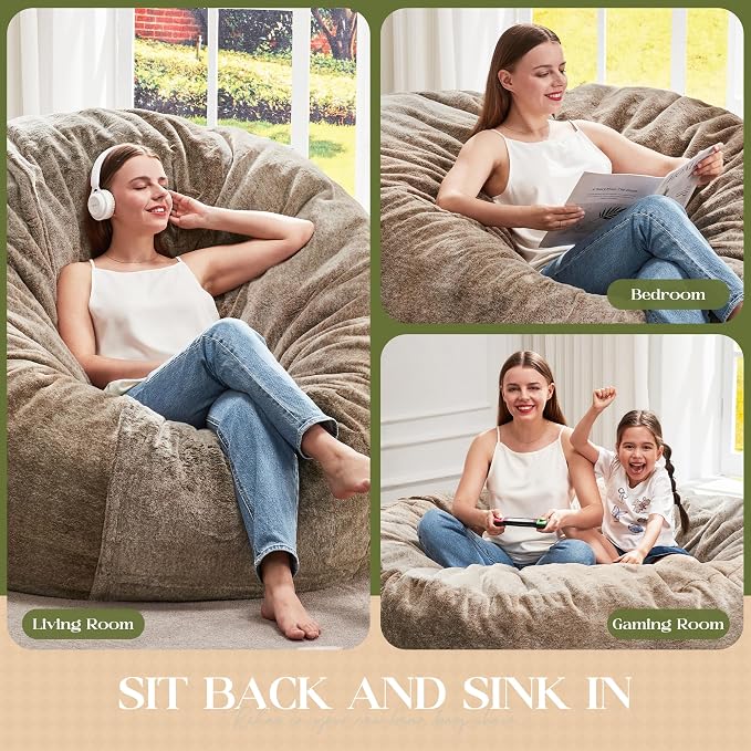 Hobestluk Bean Bag Chair for Adult Giant Beanbag with Filler Brown 5FT | Breathable Material Removable Machine Washable Cover Memory Foam Living Room Bedroom Reading Gaming Oversized Large Big - Image 5
