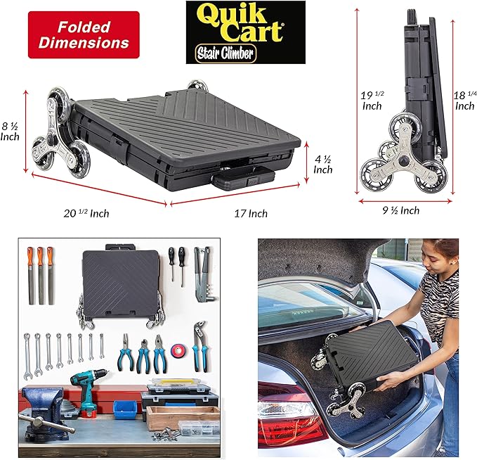 dbest Products Quik Cart Stair Climber Wheeled Rolling Crate Teacher Utility with seat Heavy Duty Collapsible Basket with Handle, 18" D x 17" W x 39" H, Black | with Wheels, Up to 80 lbs Capacity, Heavy Duty, Telescoping Handle, Folding Utility Cart wi... - Image 4