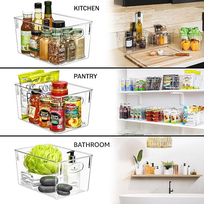 Sorbus Fridge Organizers and Storage, Clear Plastic Bins (Large, 4 Pack) | Handled containers keep crafts, clothing and household supplies sorted across pantries, cabinets, refrigerators and closets. - Image 6