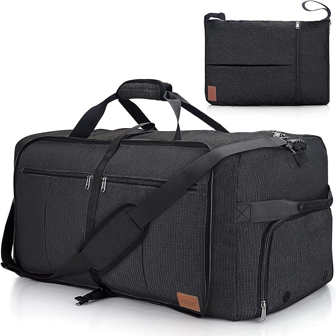 120L Foldable Collapsible Waterproof Travel Duffel Bag for Men and Women | with Shoe Compartment, Black, 34" Duffle for Weekender Gym Sport, Tear Resistant by Urtala