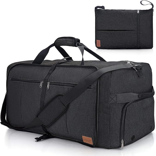 120L Foldable Collapsible Waterproof Travel Duffel Bag for Men and Women | with Shoe Compartment, Black, 34" Duffle for Weekender Gym Sport, Tear Resistant by Urtala