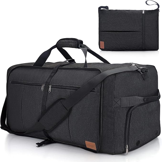 100L EXTRA LARGE Foldable Waterproof Travel Duffle Bag for Men Women | with Shoe Compartment, Black, 32“ Duffel for Weekender Gym Sport, Tear Resistant, Polyester by Urtala