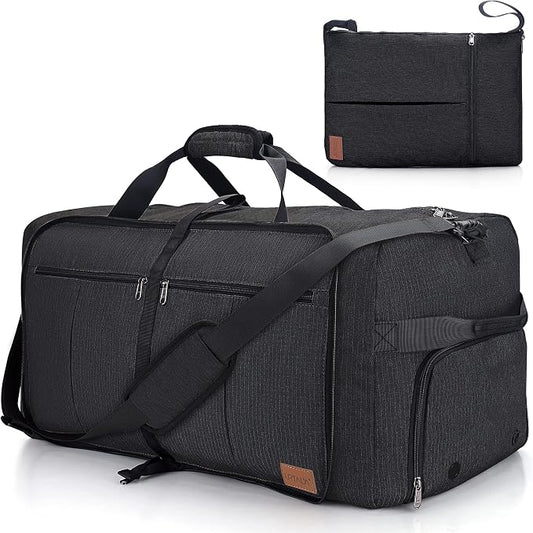 100L EXTRA LARGE Foldable Waterproof Travel Duffle Bag for Men Women | with Shoe Compartment, Black, 32“ Duffel for Weekender Gym Sport, Tear Resistant, Polyester by Urtala