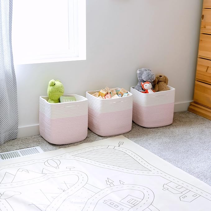NaturalCozy Storage Cubes 11 Inch Cotton Rope Woven Baskets for Organizing, 3-Pack | Cube Storage Bin | Square Storage Baskets for Shelves Organizer, Classroom, Kids Toy Bins, Closet, Baby Nursery - Image 4