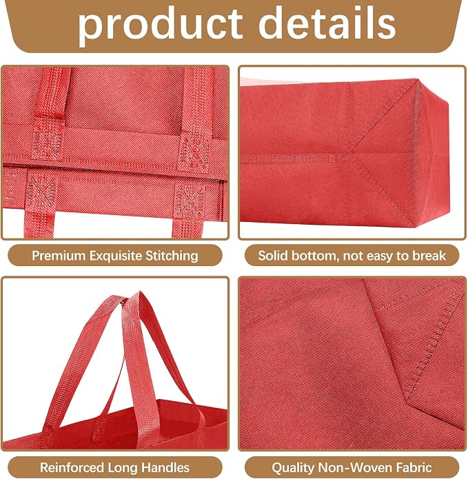 Reusable Grocery Bags 12.6 * 6.3 * 11.8 in - Non Woven Totes Bag with Reinforced Handles, Shopping Bags Bulk - Image 4