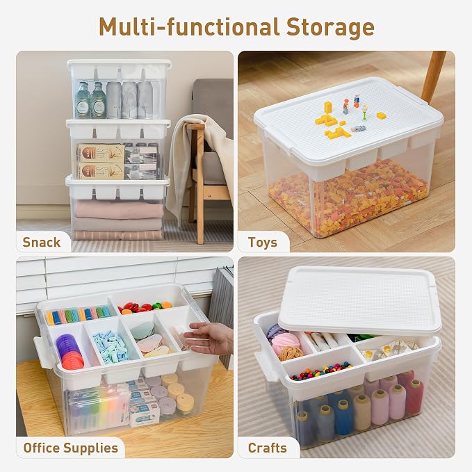 Citylife 32QT 2-Pack Clear Craft Storage Box Buildable Lid Removable Tray | Plastic Craft Organizers and Storage with Build-On Lid for Beads, Tools, Sewing Supplies, Deep Base, Secure Clasp, kids Toy - Image 7