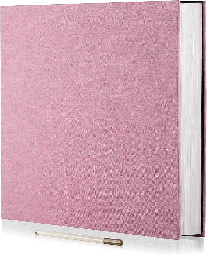 Large Photo Album Self Adhesive 4x6 8x10 10x12 13"x12.8" Magnetic Scrapbook Album 12.6"x11" Inch 40 Pages Linen Cover DIY Photo Album with A Metallic Pen and DIY Stickers(Pink) by HoneyTolly