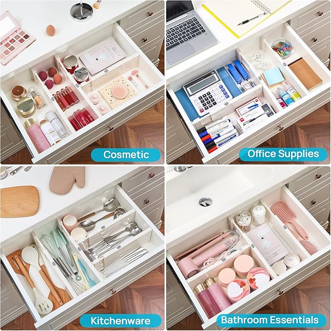 Vtopmart 4" High Drawer Dividers for Clothes, 11.3"-17" Expandable, 4 Pack | Adjustable Drawer Organizer, Dresser Clothes Separator, Baby Clothing Storage, Kitchen & Office Organization, Space Saving - Image 8