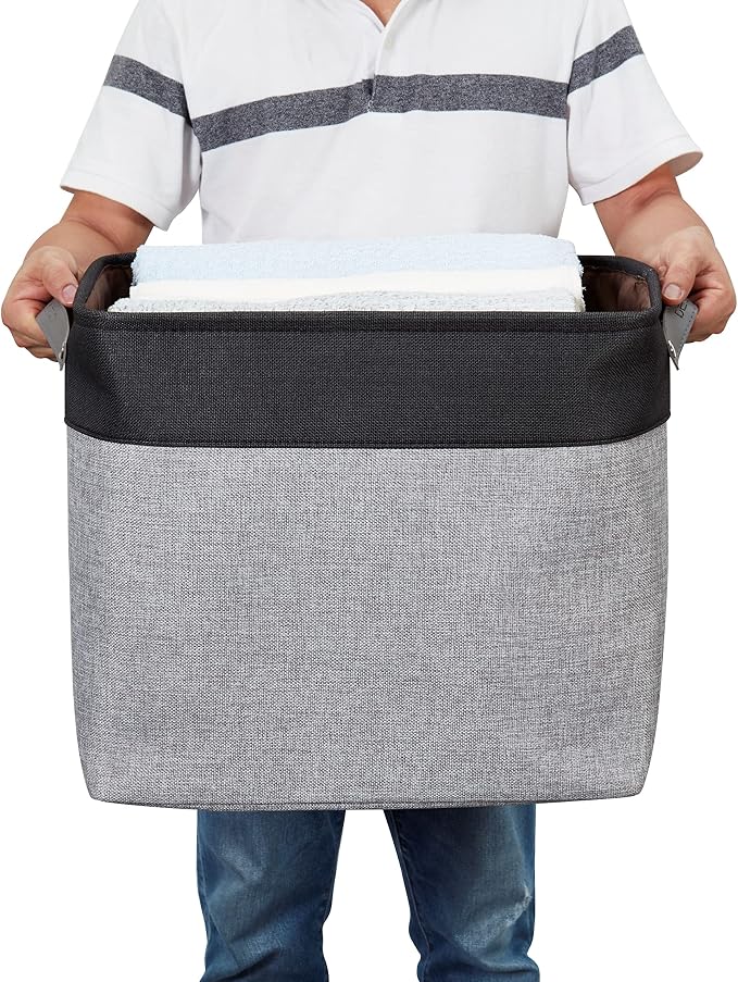 DECOMOMO Extra Large Storage Baskets, 54.5L Fabric Storage Bins 3 Pack | XXXL Storage Baskets for Shelves, Linen Closet Organizers (Grey & Black, 17" x 13" x 15") - Image 6