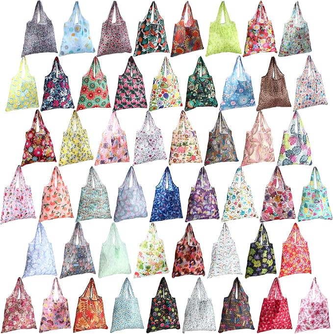 Paterr 50 Pack Reusable Grocery Bags Foldable Shopping Tote | Washable Lightweight Bags Bulk with Handles for Women Summer Beach Travel Market Gift by Paterr