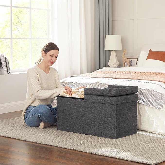 SONGMICS MAZIE Collection - 30 Inches Storage Ottoman, Foldable Storage Bench with Flipping Lid, 660 lb Load Capacity, for Entryway, Living Room, Bedroom, Dark Gray ULSF46GYZ - Image 2