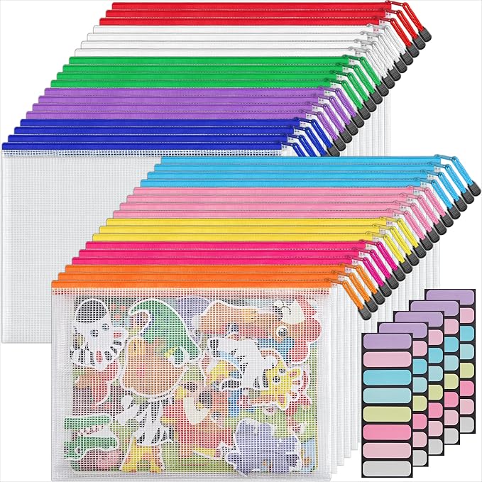 JARLINK A4 Mesh Zipper Pouch Bags, 36 Pcs Waterproof Zipper Pouch Bags | Multi-use Mesh Bags for Board Games & Puzzles, Office School Supplies, Toys, Cosmetics Travel Storage, 10 Colors, Lettle Size by JARLINK