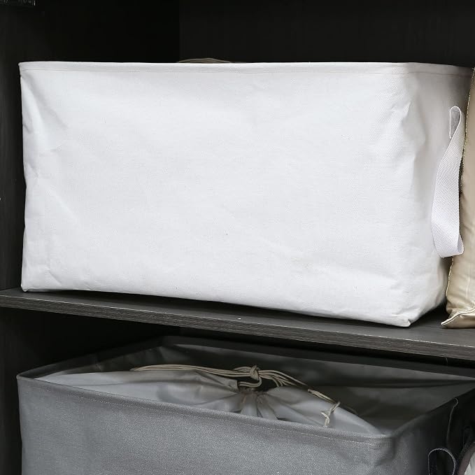 Hinwo 102L XXL Canvas Storage Bin with Lid and Handles, 4-Pack | Collapsible Fabric Baskets, Closet Shelf Organizers, Containers for Clothing, Blankets, Toys, Bedding (White) - Image 3