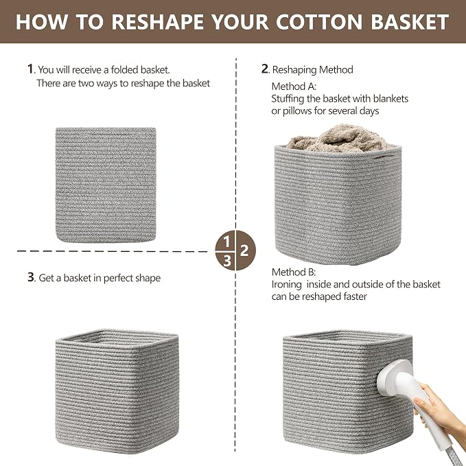 joybest 11inch Cube Storage Bins, Cotton Rope Woven Organizer Basket | Set of 4 Cube Bin Square Shelves Organizer Closet Storage, Nursery, Toy Organization, Grey - Image 7