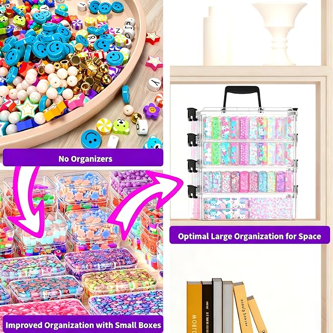 Stackable Bead Storage Organizer, 88 Small Plastic Containers with Lids, 4-Layer Clear Bead Organizer Box, 3 Sizes, Portable, for Jewelry and Crafts - Image 7