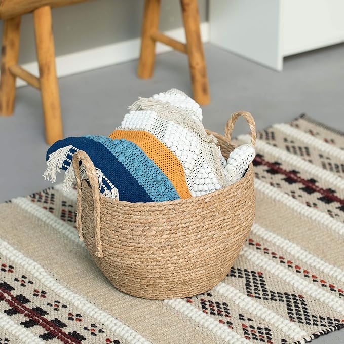 Vintiquewise Decorative Round Wicker Woven Rope Storage Blanket Basket with Braided Handles - Large - Image 2