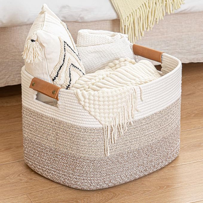 Rectangle Blanket Storage Basket, Large Blanket Basket Living Room, Nursery Nin for Toys, 50 L Large Woven Storage for Toy Organizing & Laundry, 18.11’’*14.17’’*11.81’’, Gradient Brown - Image 8