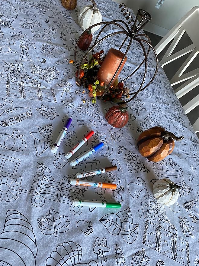 Thanksgiving and Fall Fun Design – Square Tablecloth 60”X60”– Interactive Coloring Tablecloth for Kids - Poly/Cotton Fabric - Washable and Reusable – DIY Activity for Children and Adults - Image 8