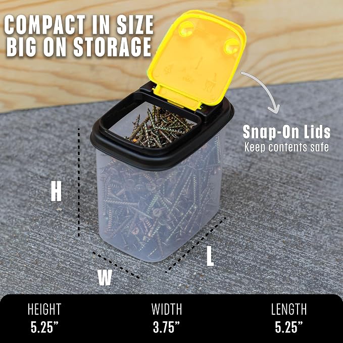 Buddeez Stackable Hardware Storage Bins, Workshop Organizer 1 Quart 12-Pack | Clear bins for easy visibility, Stackable lids, Organizes nuts, bolts, screws and small parts, Workshop or garage storage - Image 6