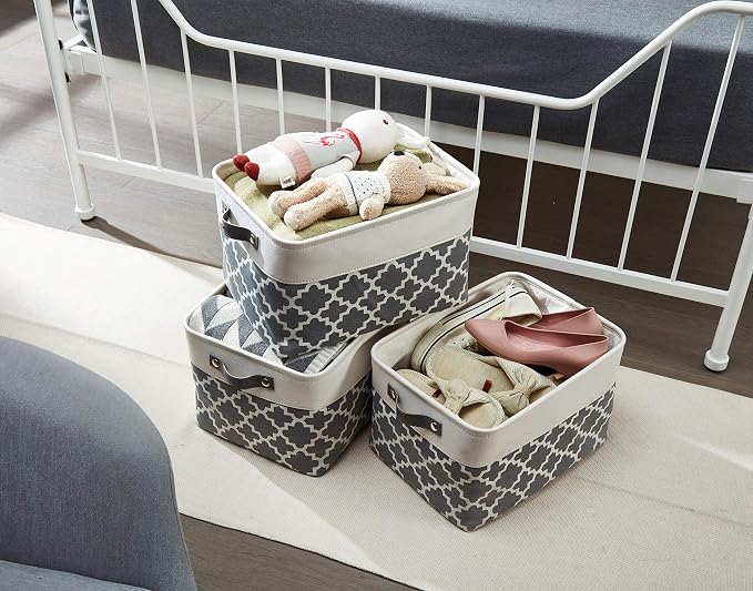 DECOMOMO Storage Bins, Large Fabric Storage Baskets for Shelves 3 Pack | 15 x 11 x 9.5 inches Decorative Linen Closet Organizers with Handles(Grey Patterns) - Image 6