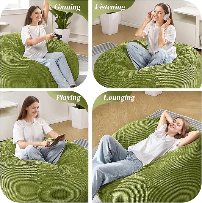 3FT Bean Bag Chair for Adults,3' Big Teardrop Beanbag with Filler | Beanbag Chair with Memory Foam Filled,Bean Bags with Handy Handle&Machine Washable Cover for Living Room,Bedroom-Green - Image 6