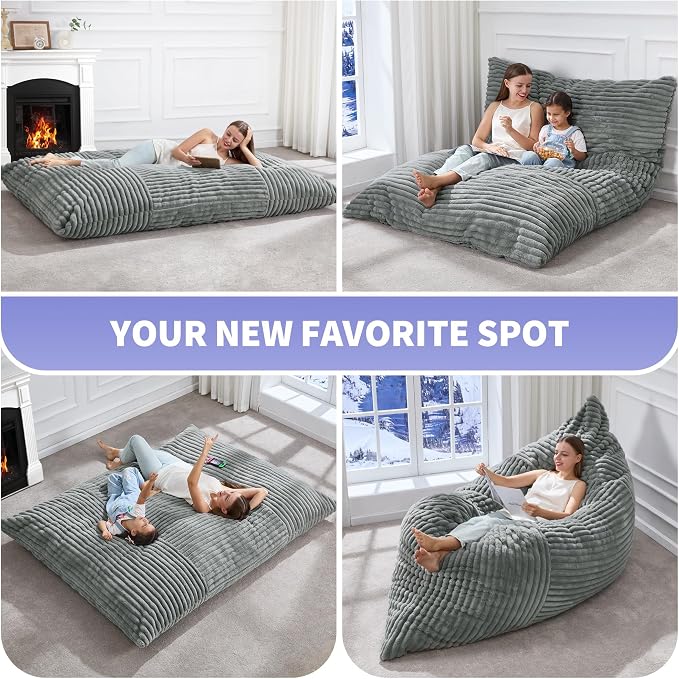 Hobestluk Adult Bean Bag Chair 3 in 1 Convertible Large Bean Bag Sofa | Striped Turquoise Grey,Machine Washable,Removable Cover,Easy Convert And Install, Floor Bed,For Livingroom Bedroom - Image 6