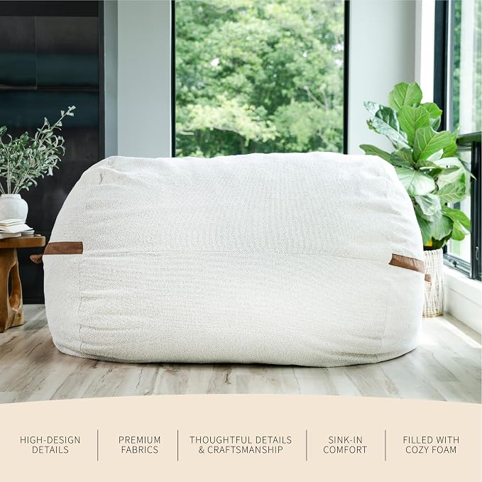 Big Joe Fuf 7Ft Giant Foam Bean Bag Chair, Oversized Couch with Removable Cover for Kids, Teens, Adults, Sandstone Textured Boucle, 7 Foot | Premium Shredded Foam Filled, Textured Boucle, Adult-Sized Comfortable Seating, Supports Up to 300 lbs - Image 6