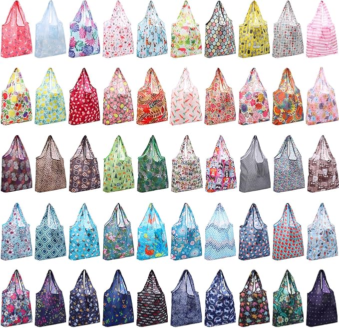 Paterr 50 Pack Reusable Grocery Bags Foldable Shopping Tote | Washable Lightweight Bags Bulk with Handles for Women Summer Beach Travel Market Gift by Paterr
