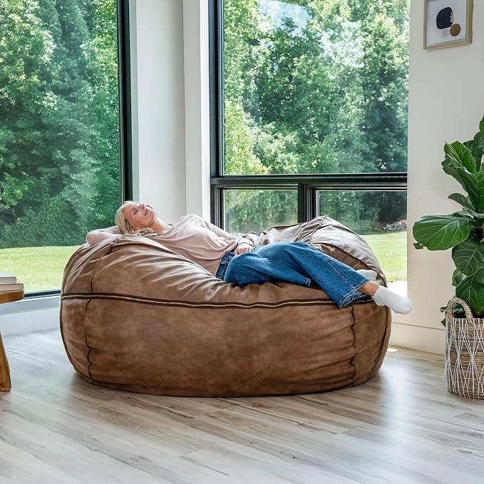 Big Joe Fuf 7Ft Giant Foam Bean Bag Chair, Oversized Couch with Removable Cover for Kids, Teens, Adults, Coffee Soft Vegan Leather, 7 Foot | Premium Shredded Foam Filled, Soft Vegan Leather, Adult-Sized Comfortable Seating, Supports Up to 300 lbs - Image 2