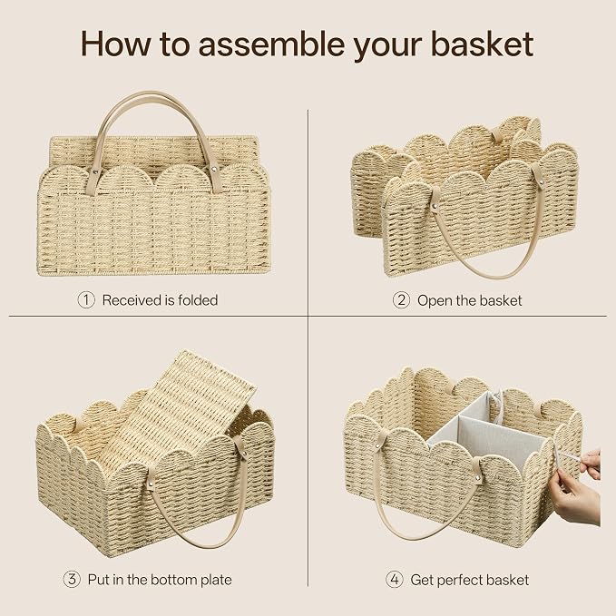 HBlife Large Baby Diaper Caddy, Paper Rope Storage Baskets Nursery Bin with Removable Divider, Portable Car Organizer for Diapers, Baby Shower Gifts, Newborn Essentials Must Haves - Image 7