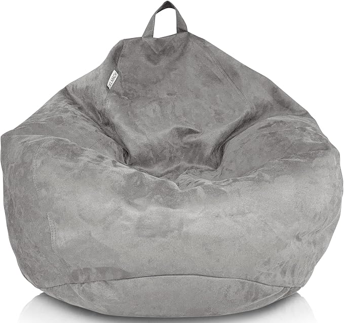Bean Bag Stuffed Animal Storage Chair Cover (No Filler) for Kids and Adults. Extra Large Bird's Nest Beanbag Memory Foam Soft Premium (Grey, 3 ft (Cover Only)) by Delmach