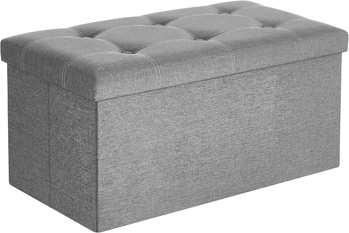 SONGMICS MAZIE Collection - 30 Inches Ottoman Storage Bench, 21 Gal. Folding Chest with Breathable Linen-Look Fabric, Load up to 660 lb, for Entryway, Living Room, Bedroom, Light Gray ULSF001G02 by Unknown