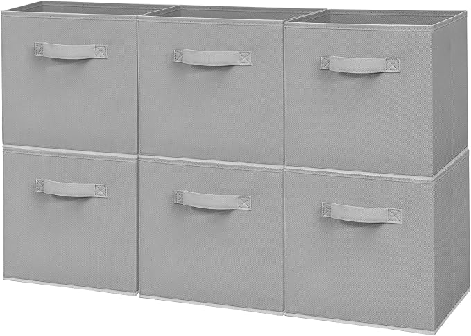 Easi Storage Cubes, 11 Inch Fabric Storage Bins, Set of 6, Foldable Collapsible Cube Organizer with Handles, Closet Shelves Office Nursery Storage, Cubby Storage Bins for Toys Clothes Books, Gray by Unknown