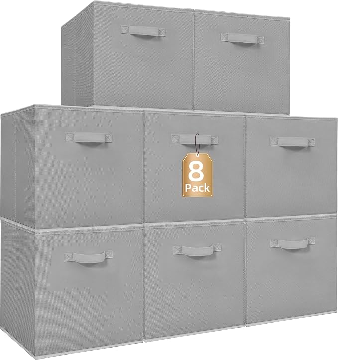STORAGE MANIAC Storage Cubes, 13 Inch Collapsible Storage Bins with Handles, 8 Pack Fabric Foldable Bins for Organization, Durable Storage Bins for Closet, Shelves, Offices, 8-Pack Grey by STORAGEMANIAC