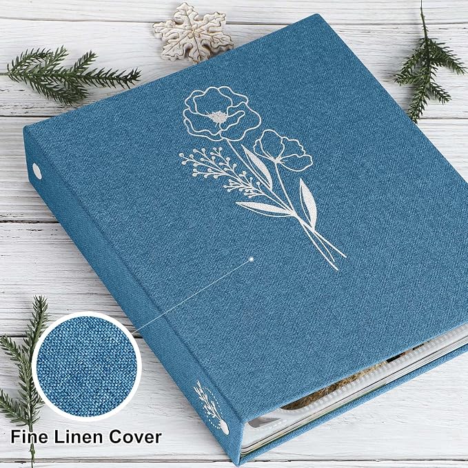 Lanpn 8.5x11 inch Scrapbook Photo Album, Linen Cover Archival Acid Free Top Load 3 Ring Binder Folder Photo Book 8.5 x 11 with 30 Plastic Sleeves 60 Pages (Blue) - Image 3
