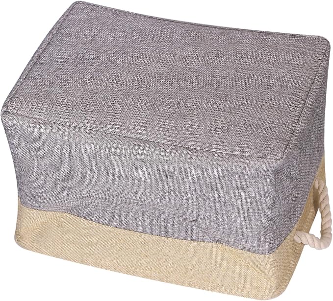 TENABORT 5 Pack Large Storage Basket Bin Foldable Storage Cube Box Canvas Fabric Collapsible Organizer with Handles for Closet Home Office Clothes Shelf Nursery, Grey Beige - Image 6