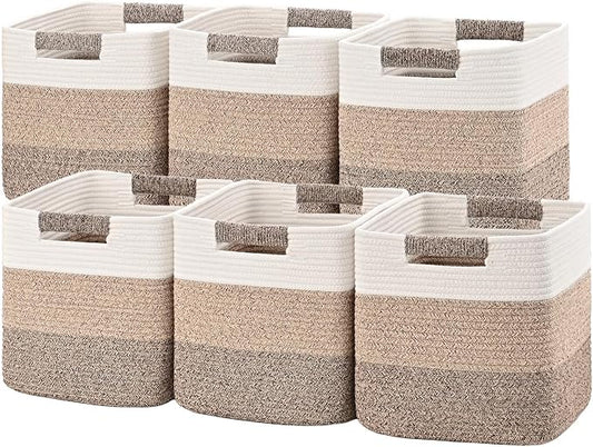 11 Inch Storage Cubes, 6 Pack Cube Storage Bins for Organizing, Cotton Rope Woven Baskets for Shelves, Bathroom, Kids Room, Closets, Baby Nursery by Degeyoyo